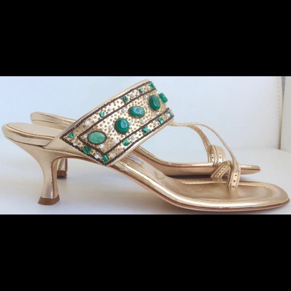 MANOLO BLAHNIK 🥰HP🥰 6.5 7 SHOE SANDAL MALACHITE - Picture 5 of 7
